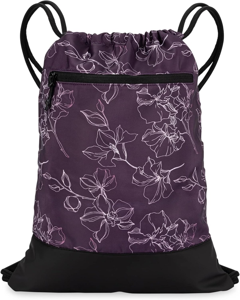 Drawstring Gym Tasche für Damen | Dauerhaftes Leichtes Gym Cinch Rucksack mit Grafik-Designs | Groß für das Gym und Sport | Plum - Blumen