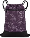 Drawstring Gym Tasche für Damen | Dauerhaftes Leichtes Gym Cinch Rucksack mit Grafik-Designs | Groß für das Gym und Sport | Plum - Blumen