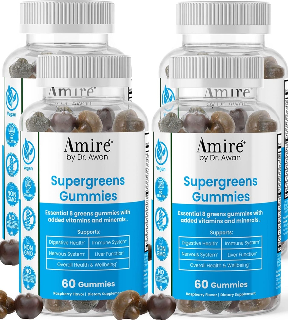 Amire von Dr. Awan Super Greens Gummis, Fruits & Veggies Supplement, Green Superfood für Immunität, Stoffwechsel, Liver Function & Nervous System, Essential 8 Greens, 240ct, 4-Monats-Versorgung