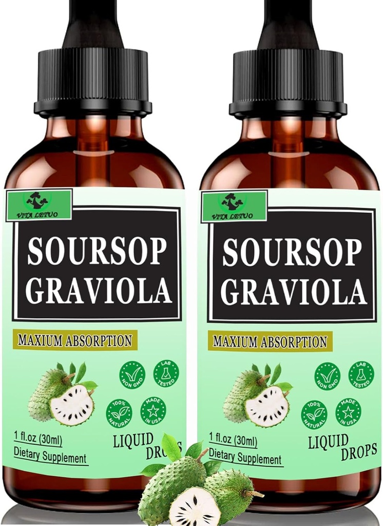 (2 Pack) Gocce liquide Soursop organiche, 2000 mg Soursop Graviola Leaf Extract per Immune, Supporto digestivo & Antiossidante,Vegan Soursop Bitters Liquid per gli uomini delle donne