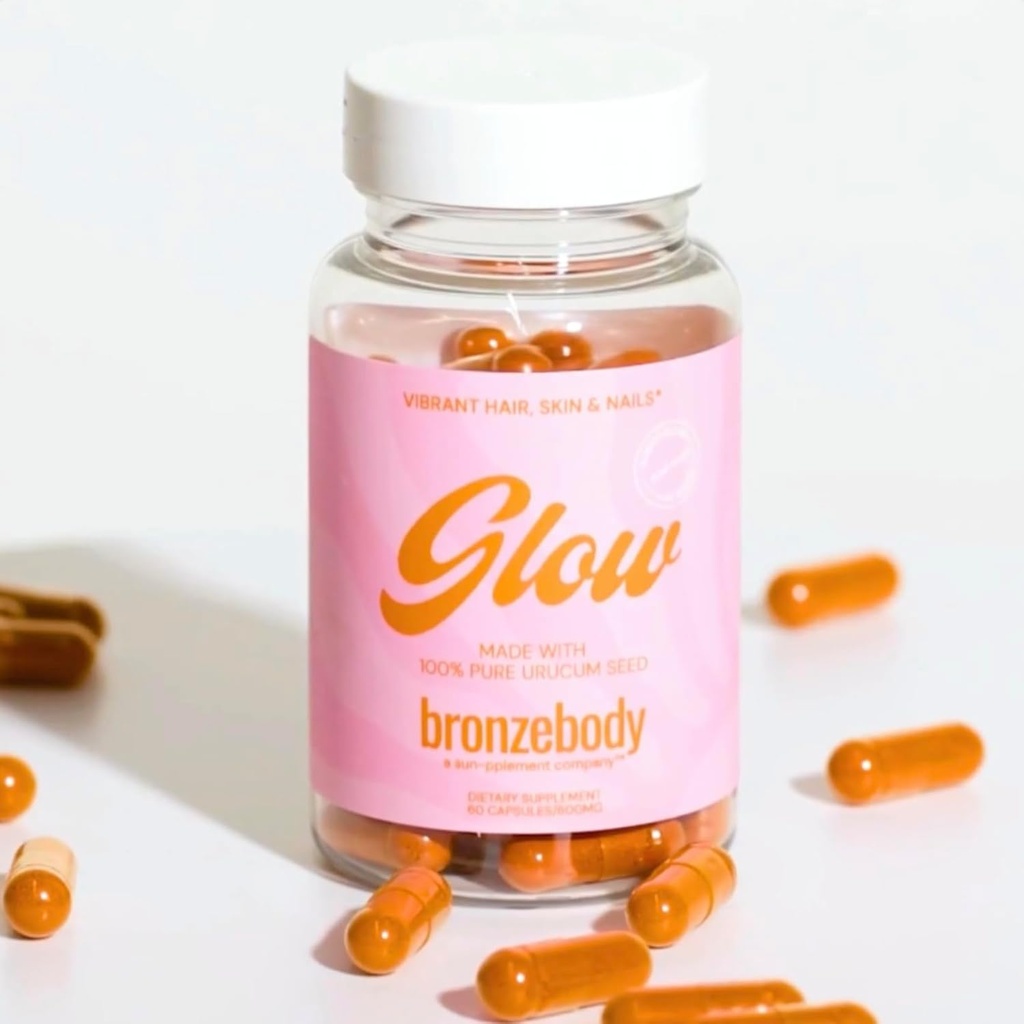 bronzebody® GLOW Capsules Accelerated Tanning Vegan Vitamine A Tocotrienols Antioxidants Melanin Collagen Urucum (ROUCOU, Annatto, Bixin, Urucu) Herbal Supplement Detox Additive Free (60ct)