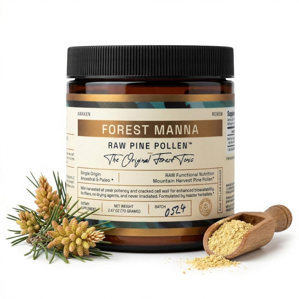 Forest Manna RAW Pine Pollen Powder – Adaptogenic Functional Nutrition – Single Origin Pine Pollen – Vegan, Gluten-Free, & Non-GMO – 70 Gram Jar