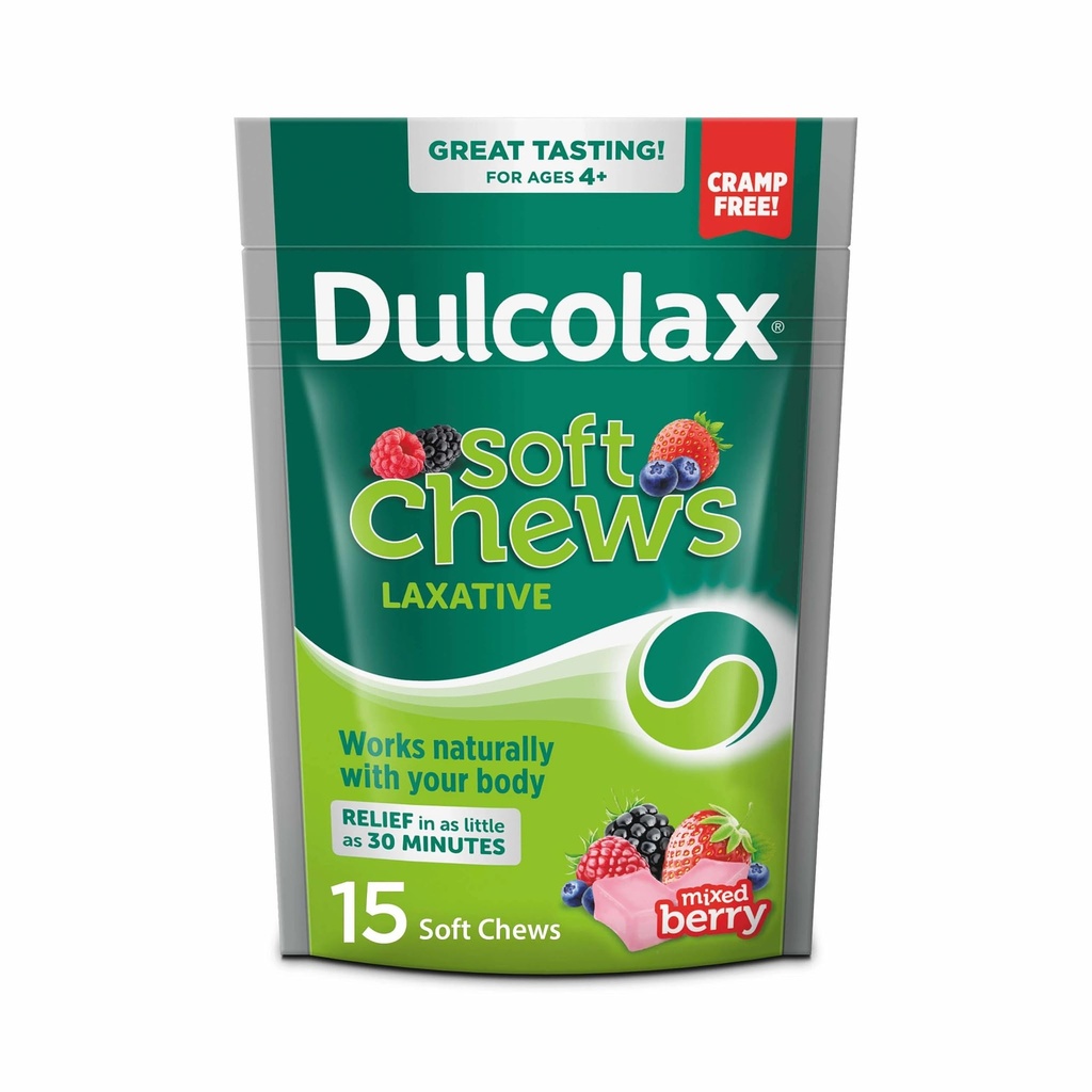 Dulcolax Saline Laxative Soft Chews, Gentle Constipation Relief, Mélange d'arôme de baie, hydroxyde de magnésium 1200 mg, 15 Compte