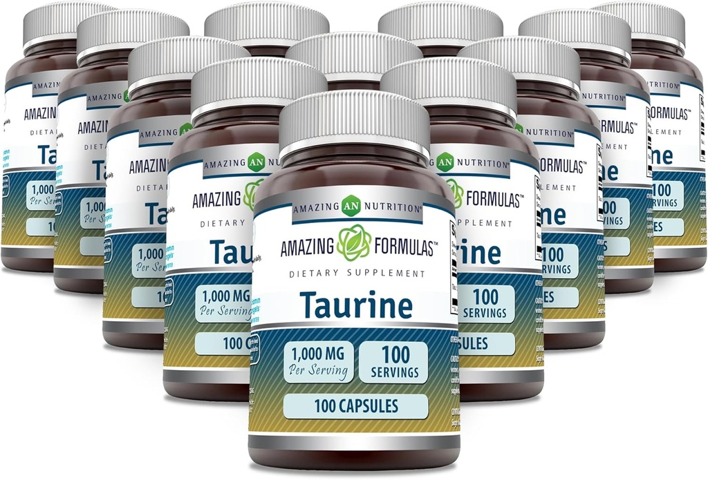 Incredibile formula Taurine 1000mg Capsule Aminoacido Supplemento | Non OGM | Gluten Free | Made in USA (100 Count | 12 Pack)