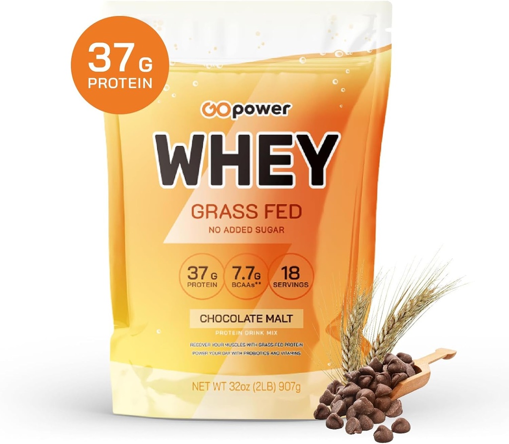 GOPOWER Whey Protein Powder, mit BCAAs, Grass Fed Protein Powder, 2 Pfund, 18 Portionen