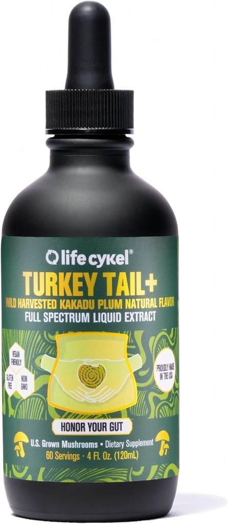 Life Cykel - Estratto di liquido del fungo del tacchino con Kakadu Plum - Supporto immunitario e supplemento prebiotico della salute digestivo - Vegan, Non OGM e Gluten Free - 4 Fl Oz