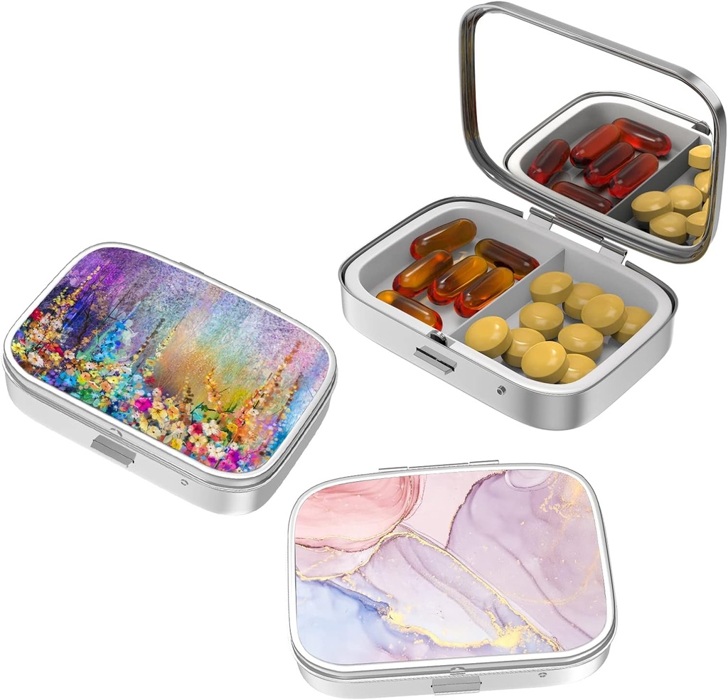 Süße kleine Pillen-Gehäuse für Taschen & Geldbörsen,Elegante Pille Box macht ein großes Geschenk,3 Compartment Reisemedizin Organizer speichert Progesterone, Kapsel Pillen, Ibuprofen,Vitamine