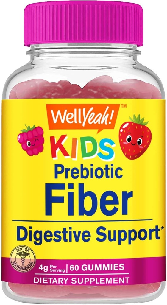 WellJa Prebiotic Fiber Gummis für Kinder - Verdauungssystem Unterstützung, Arzt empfohlen - Vegan freundlich und glutenfrei, GMO Free - Yummy Berry Flavors - 60 Count