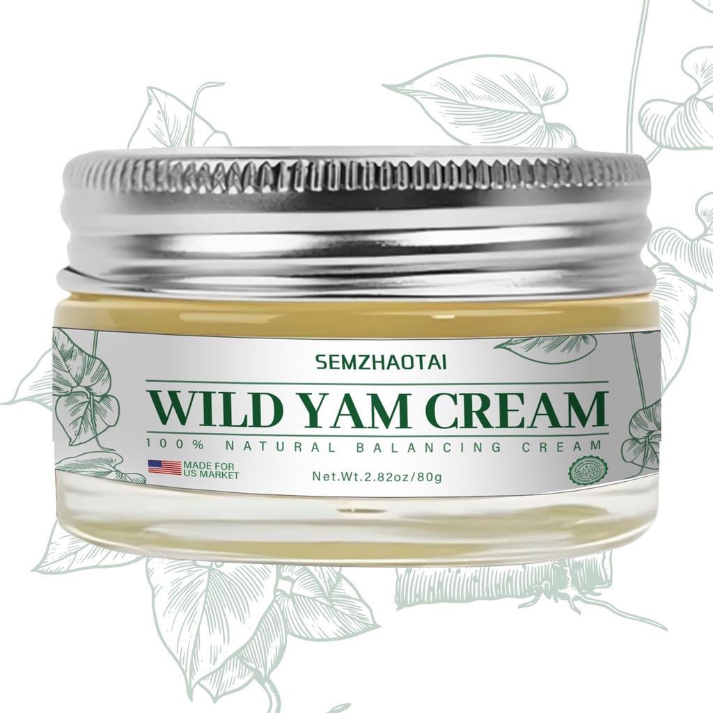 Crème de Yam sauvage biologique - Hormone Balance & Ménopause Relief, soutient les flashs chauds et les sueurs de nuit, 2,82 oz - Conçu pour le marché américain par SEMZHAOTAI
