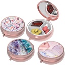 Small Pill Box,Pill Case for Purse&Pocket,3 Compartments Travel Pill Case Medication Organizer Storage for Vitamins, Pills, Fish Oil and Earrings, Studs,Rose Gold-3Round