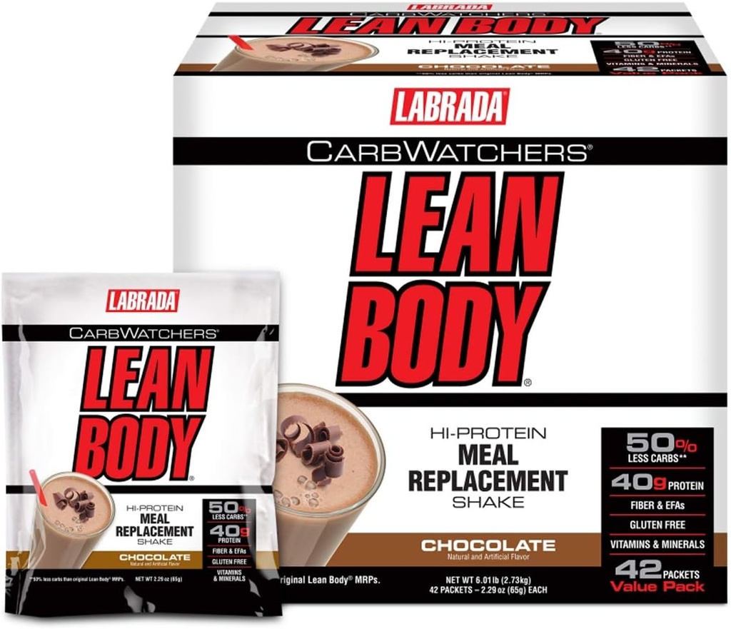 Labrada Carb Watchers Lean Corps Hi-Protein substitut de repas Shake, crème glacée au chocolat, 2.29 Ounce (paquet de 42)