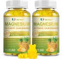 Magnesio Glycinate Gummies 400mg, Zucchero Gratuito Magnesio Taurate,Magnesium Malate Supplement con Vitamina D, B6, CoQ10 per il Rilassamento, Stress Relief, Muscolo, Bone & Sleep Support-120 Ananas Gummies