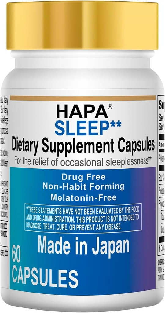 HAPA Japan Melatonin Free Sleep Aid Supplement,Phosphatidylserine, Coenzym Q10, Erwachsene,60 Kapseln, 30-Tage Versorgung