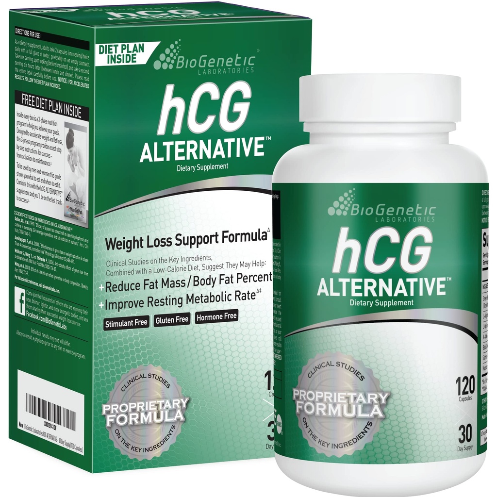 BioGenetic Laboratories hCG alternativa - pillole di perdita di peso e bruciatore di grasso per gli uomini e le donne - potenzia il metabolismo Supporta diete sane - Formula alternativa - 30 giorni di alimentazione (120 capsule per bottiglia)