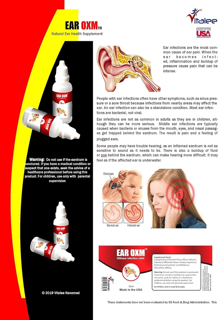Oreille OXM- Oreille naturelle et gouttes d'infection (1 bouteille,15 ml)
