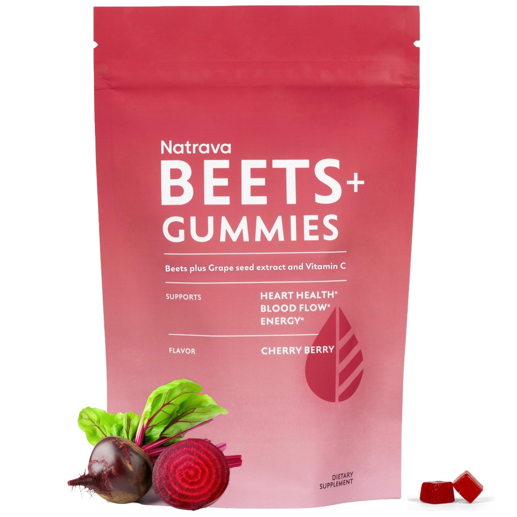 Beets+ Gummie - Premium-Beet-Root-Pulver, Grape Seed-Extrakt und Vitamin C - Unterstützt gesunden Blutdruck und Herzgesundheit - Low Sugar Nitric Oxide und Zirkulationsergänzung - 50 Gummie