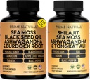 PRIME NATURAL Iris Sea Moss Black Seed Oil Shilajit Ashwagandha - 2 Flaschen - Vegan Kapseln