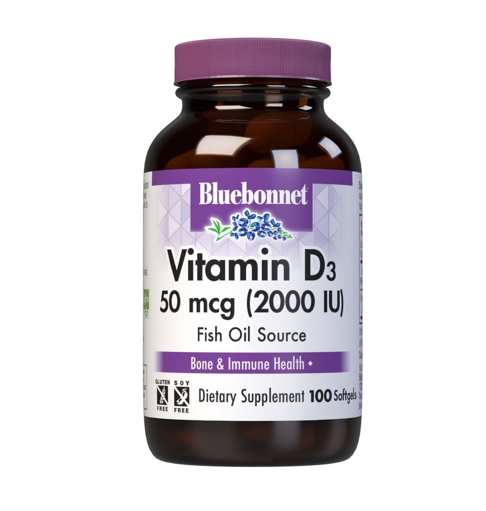 Bluebonnet Vitamin D3 2000 IU Gemüse Kapseln, 100 Graf (Pack von 1)