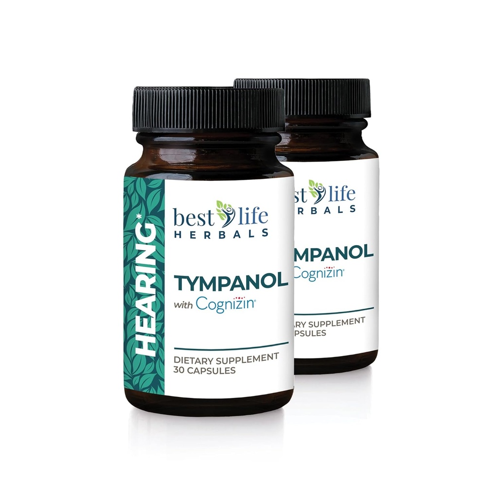 Best Life Herbals Tympanol - Integratore acustico con Cognizin - Supporto forte per la salute dell'orecchio - 2 bottiglie - 60 capsule