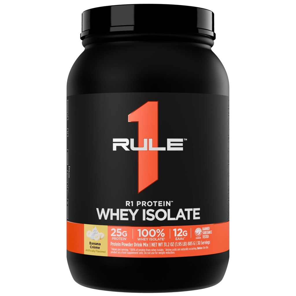Regel 1 R1 Protein Whey Isolate - mit 25g Protein & 6g BCAA Exklusiv aus isolierten und hydrolysierten Quellen für Workout Recovery (2 Pounds*, Banana Creme)