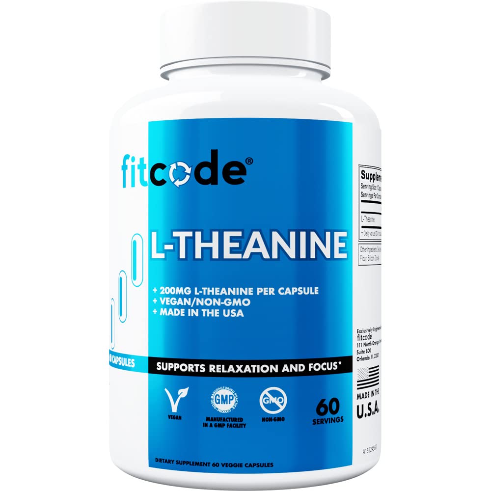 Fitcode L Theanine 200mg Capsule per Focus e Relax L-theanine 200mg Nootropic Supplemento per Attenzione Energia e messa a fuoco - Daytime Mood Support e Nootropic Focus Supplement
