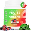 Fruits et verts Poudre bio probiotique : 30 portions pour hommes et femmes. Vegan avec 10 milliards d'UFC, Spiruline, Kale, Épinards, Chlorella, Elderberry, Enzymes digestifs - Probiotiques