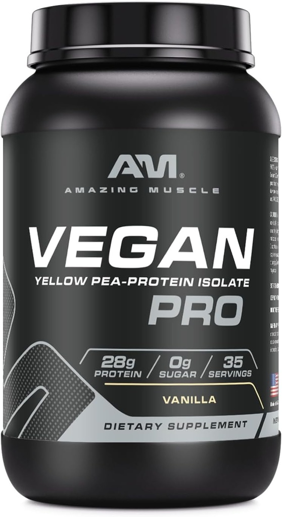 Stupefacente polvere proteica vegana del muscolo | 28 grammi proteine | 34 Serve | Zucchero Zero | Supplemento isolato di proteine della pea gialla | Made in USA (3 Lb, Vanilla)