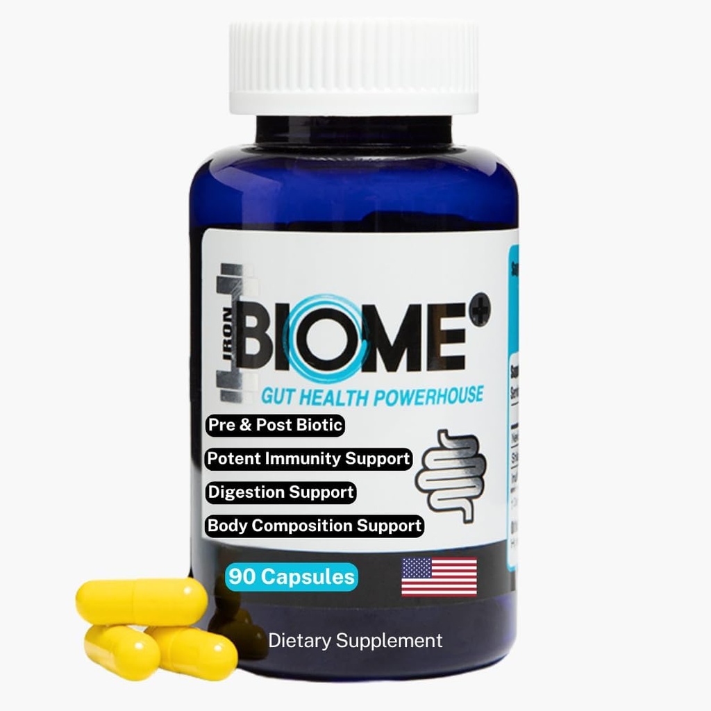 Iron Biome+ Gut Health & Metabolic Support - TriButyrin, Shilajit, Prebiotics, & Nutrients for Digestive Wellness, Immune Function & Sleep - 90 Capsules - Made in USA