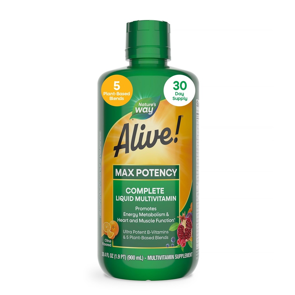La Via della Natura Viva! Multivitamina liquida completa di potenza massima per le donne e gli uomini con Beta Carotene antiossidante, vitamine C & E e miscele a base di cibo, Citrus aromaed, 30.4 Fl Oz