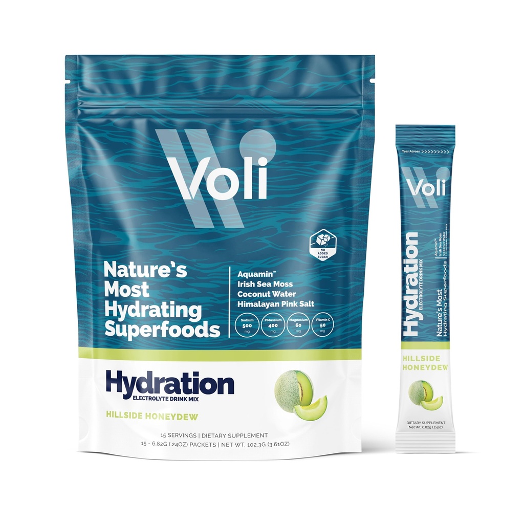 Voli Elektrolyte Pulver-Packets | Kein hinzugefügt Zucker Elektrolyt-Getränk-Mix für Hydration | Keto & Fasting Friendly, Natürliche Superfoods & Minerals | Honeydew, 15-Count