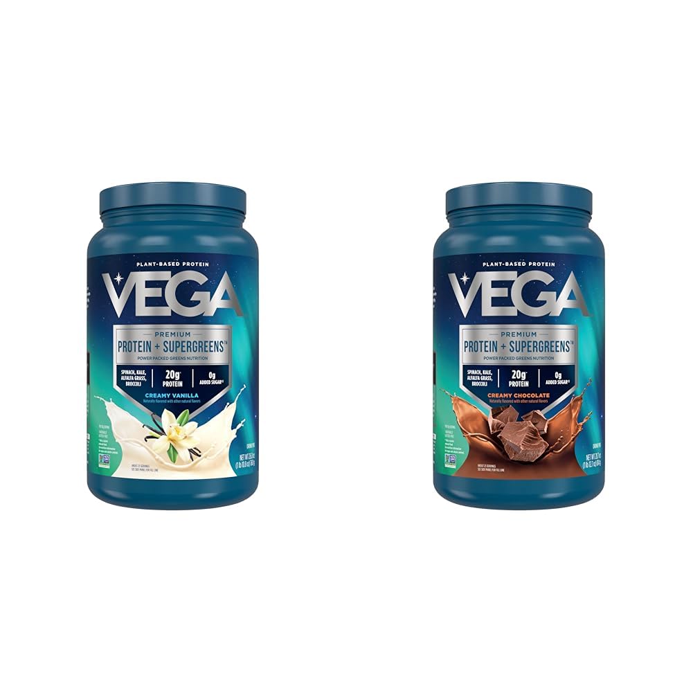 Vega Protein & Greens Bundle, Chocolat + Vanille (25 portions chacune) - Poudre de protéines à base de plantes, Céto-friendly, Sans gluten, Non laitiers, Vegan, Non soja, Non OGM, Sans lactose