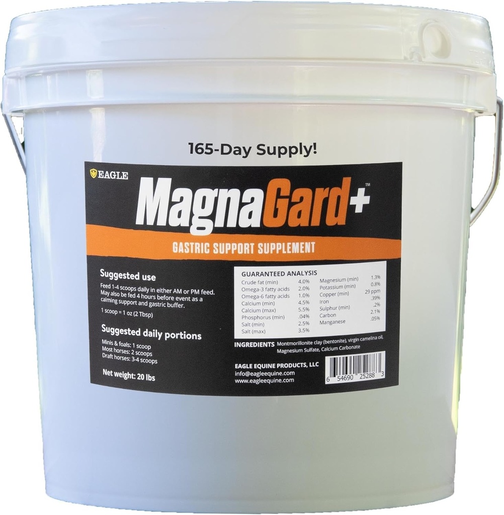 Plus- Magen-Unterstützung Ergänzung für Pferde mit Omega 3s | Relieves Ulcers, Calming Supplement, Magnesium & andere Vital Mineralien | Pulver, 20lb Bucket, 5-Month Supply | von Eagle Equine
