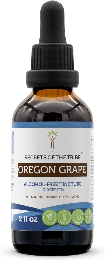 Secrets of the Tribe Oregon Grape Alcohol-Free Liquid Extract, Responsible Farmed Oregon Grape (Mahonia aquifolium) Getrocknete Wurzel-Tinkturergänzung (2 FL OZ)