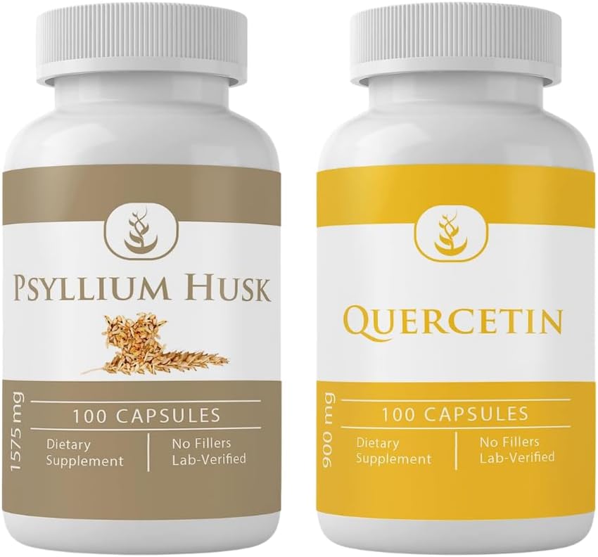 PURE ORIGINAL INGREDIENTS Psyllium Husk & Quercetin Capsule Bundle (100 Kapseln jeder), keine Zusatzstoffe oder Füllstoffe, Lab Verified