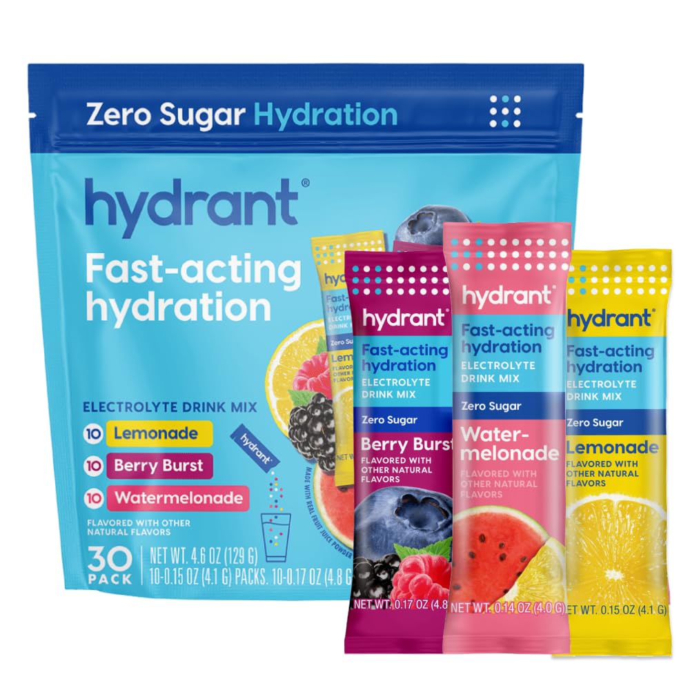 Hydrant - Hydration Powder Variety Pack, 30 Einzelne Sugar-Free Instant Electrolyte Rehydration Packets - Zero Sugar Drink Mix for Daily Use, Travel & Workouts
