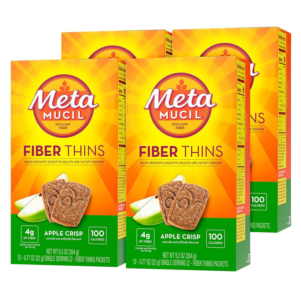 Metamucil Apple Crisp Flavored Fiber Thins Dietary Fiber Supplement mit Psyllium Husk, 9.3 Unze, Paket von 4