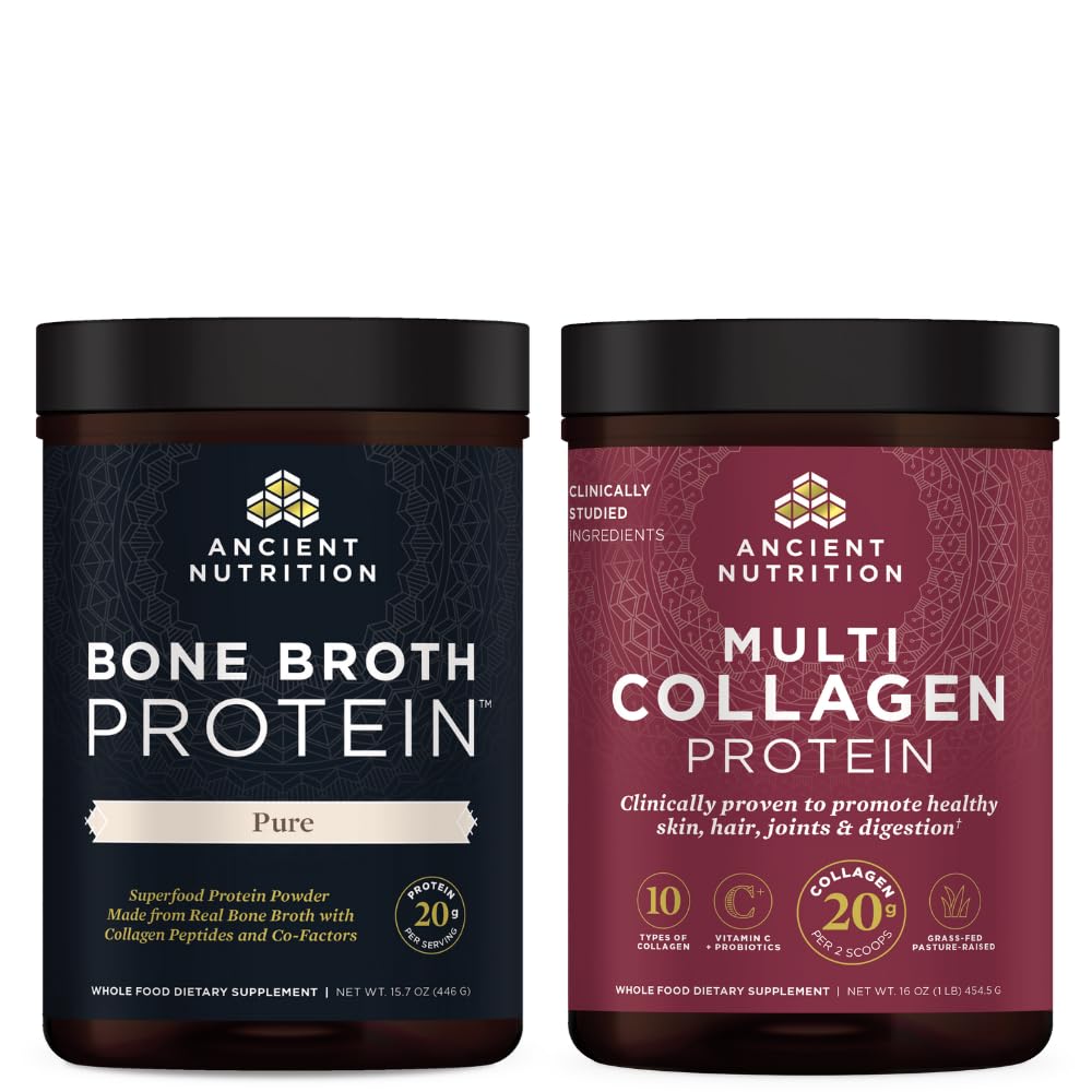 Antike Ernährung Knochen Broth Protein Pulver, Rein, 20 Servierungen + Multi Collagen Protein Pulver, Unflavored, 45 Servierungen