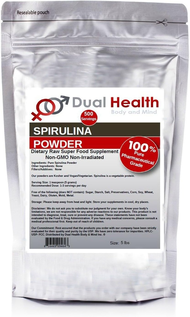 Dual Health Body & Mind Pure Spirulina Powder (5 lbs) Nicht bestrahlte Protein Superfood Bulk Supplements