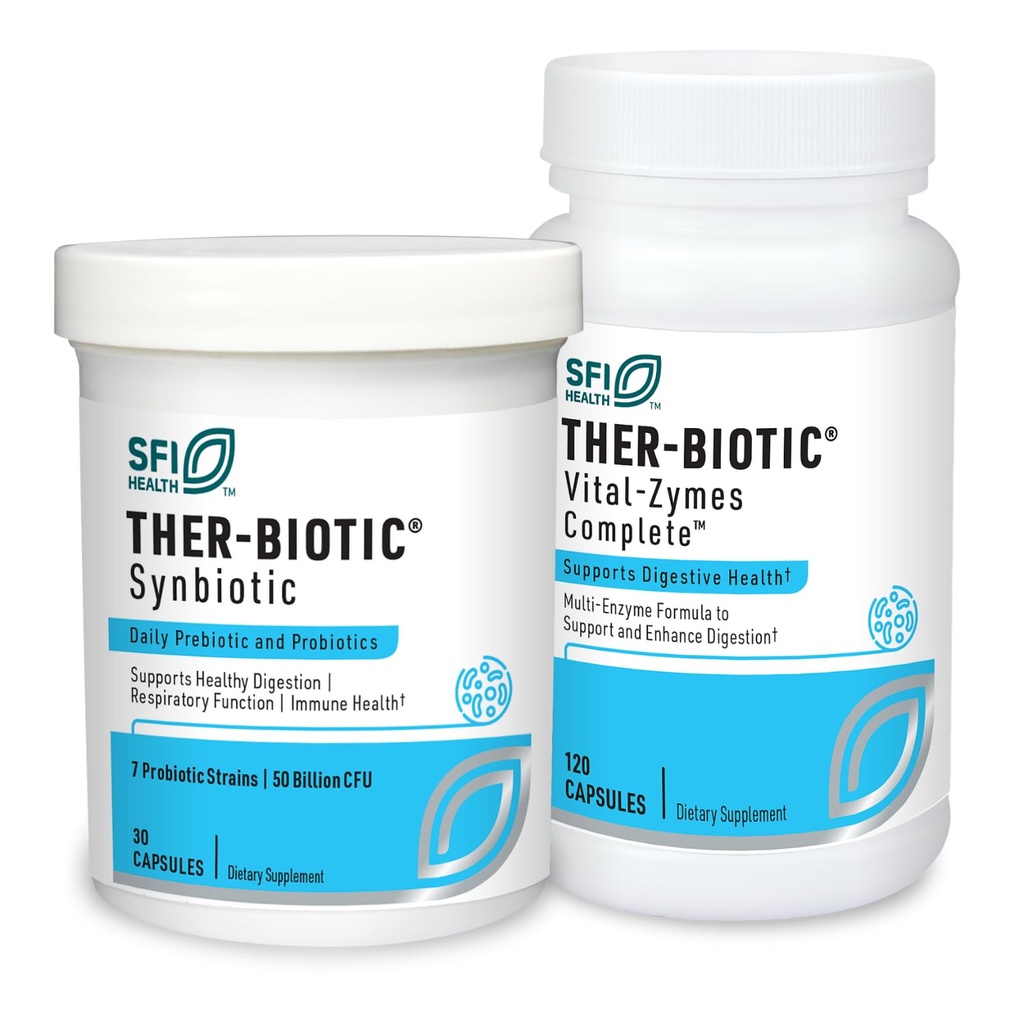 Klaire Labs Ther-Biotic Synbiotic Probiotic (30 Kapseln) + Vital-Zymes Digestive Enzymes Bundle (120 Count) - Low-FODMAP Probiotic Supplement + Digestion Support Enzymes - 2 Produktset