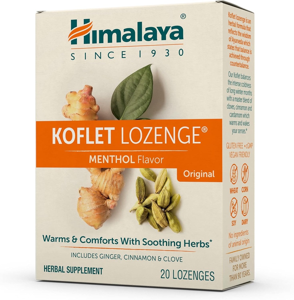 Himalaya Koflet Lozenges, Original Menthol Flavor, Natürliche Kräutertee Tropfen zur Erwärmung Relief und beruhigenden Throat Komfort, 130 mg, 20 Lozenges