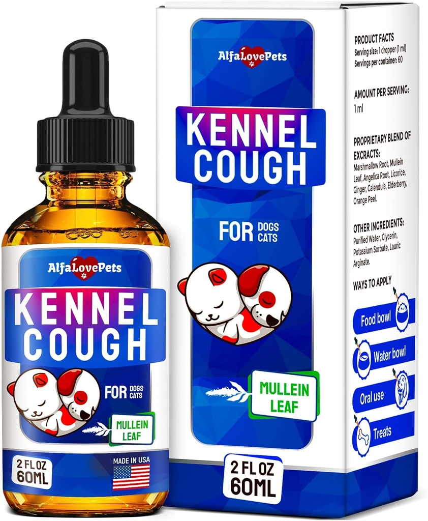 Kennel Hustenbehandlung für Hunde & Katzen – Hunde Hustensuppressiva hilft bei Allergien, Runny Nose, Sneezing – für alle Rassen & Größen – Mullein Leaf und Calendula – 2 Oz