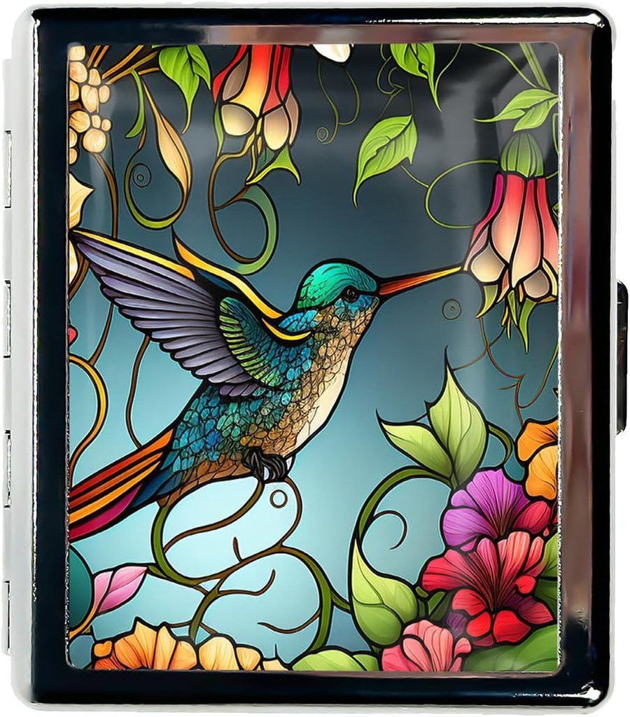 Organizzatore di Pillole di viaggio Piccolo caso per il Purse Essentials 7 giorni Cute Pill Box con Specchio Portatile Pillola Box per Pocket o Purse Pill Containe Regali di viaggio (Stained Glass Hummingbird)