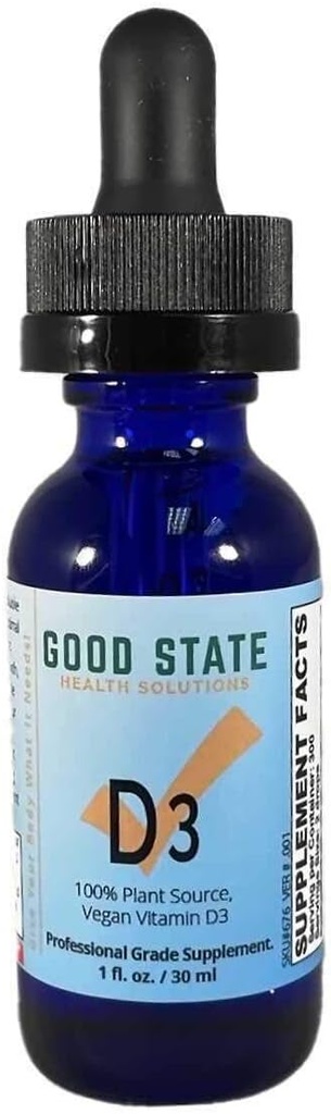 Vegan Vitamin D3 von Good State | 100% Pflanze aus Algae | Vegan Professional Grade Supplement | 1 Flüssige Unze Glasflasche | 300 Servierungen