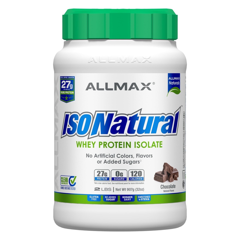 ALLMAX Nutrition ISONATURALE Isolato proteico di siero, Cioccolato - 2 lb - 27 Grammi di Proteine Per Scoop - Zero Fat & Sugar - 99% Lattosio Libero - con Prebiotici - No Sapori artificiali - 29 Serve