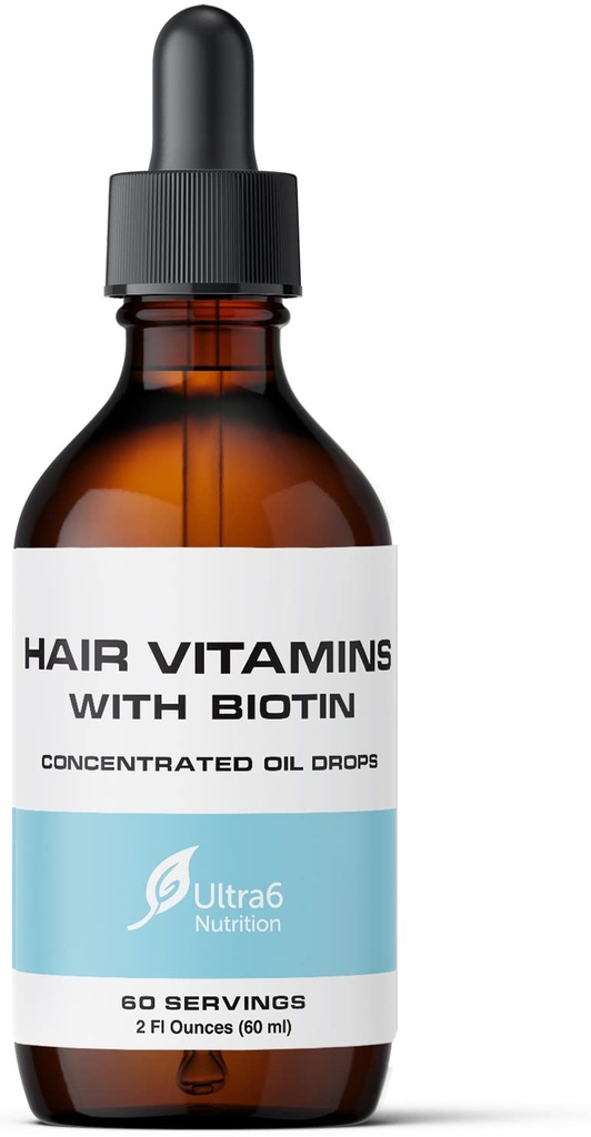 Ultra6 Nutrition Liquid Biotin mit Haar Vitaminen - Vitamin C, E, B6 & Bio Kokosöl - Flüssiges Biotin für Haar, Haut, Nägel und Immunität Unterstützung