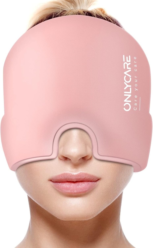 ONLYCARE Migraine Relief Cap, Aufgerüstet Odorless Migraine Ice Head Wrap, Kopfschmerzen Relief Hut für Migraine, Leicht-Pink