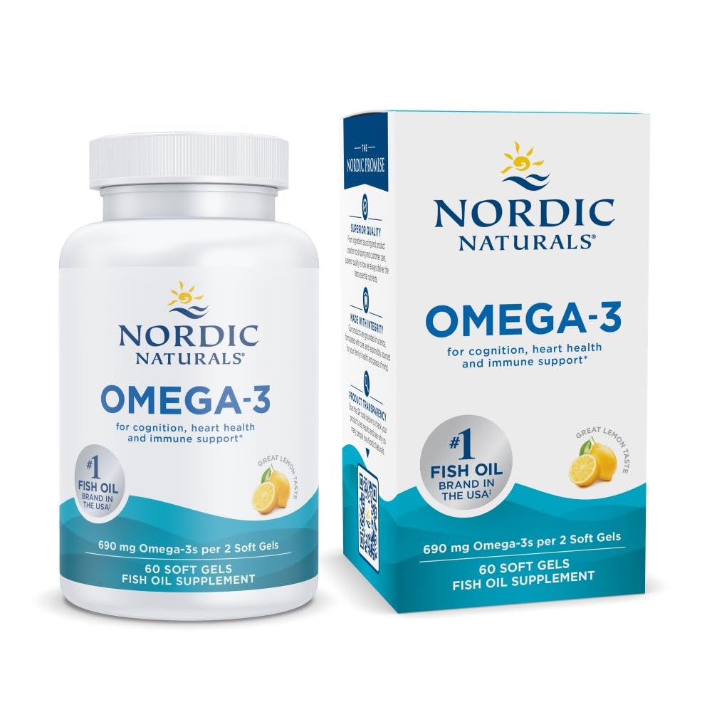 Nordic Naturals Omega-3, Limone Flavor - 60 Gel Morbidi - 690 mg Omega-3 - Olio di Pesce - EPA & DHA - Supporto Immune, Cervello e Salute Del Cuore, Benessere ottimale - Non-GMO - 30 Serve
