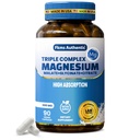 Triple Magnesium Complex Supplement 300mg | 3 in 1, Magnesium Glycinat, Malat und Citrat | Vegan, Non-GMO | Hohe Absorption | 90 Kapseln