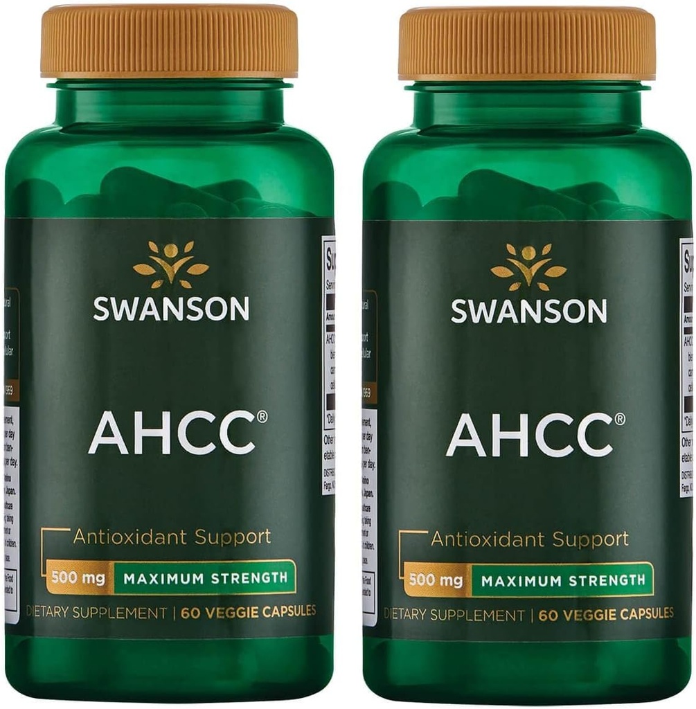 Swanson Maximum Strength AHCC - Promotion du soutien immunitaire avancé - Supplément naturel aidant à NK cellules et soutien du foie - (60 capsules de Veggie, 500mg chacune) (2 pack)
