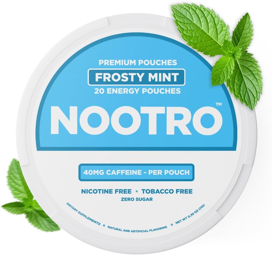 Nootro Energy Pouches | Caffeine Pouches | Nootropics | 40 mg Natural Caffeine | Vitamina B6 | Magnesium | Sugar Free | Nicotine Free | Tobacco Free | 20 Pouches Per Can | 1 Pack (Frosty Mint)